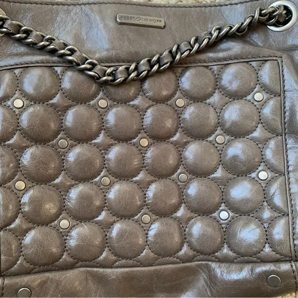 Rebecca Minkoff Grey/Taupe Leather Metal Chain Strap Tassel Detail Small Bag - Picture 5 of 11